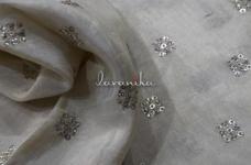 100 Grams Sequins and Zari Embroidery in Square shape on Dyeable Viscose Gold Tissue Fabirc 44inch